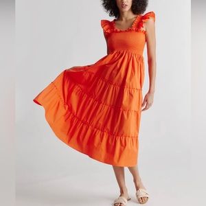 Quince Vermillion red smocked dress size LG